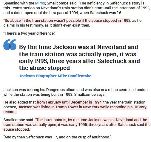 omg. Even the tabloids are throwing these allegations under the bus:"Neverland sex abuse room wasn’t even built when  #MichaelJackson allegedly raped  #JamesSafechuck proving paedo claims are fake, Jacko biographer says"  https://www.thesun.co.uk/news/8765566/neverland-sex-abuse-train-station-michael-jackson-james-safechuck/ #leavingneverland  @oprah