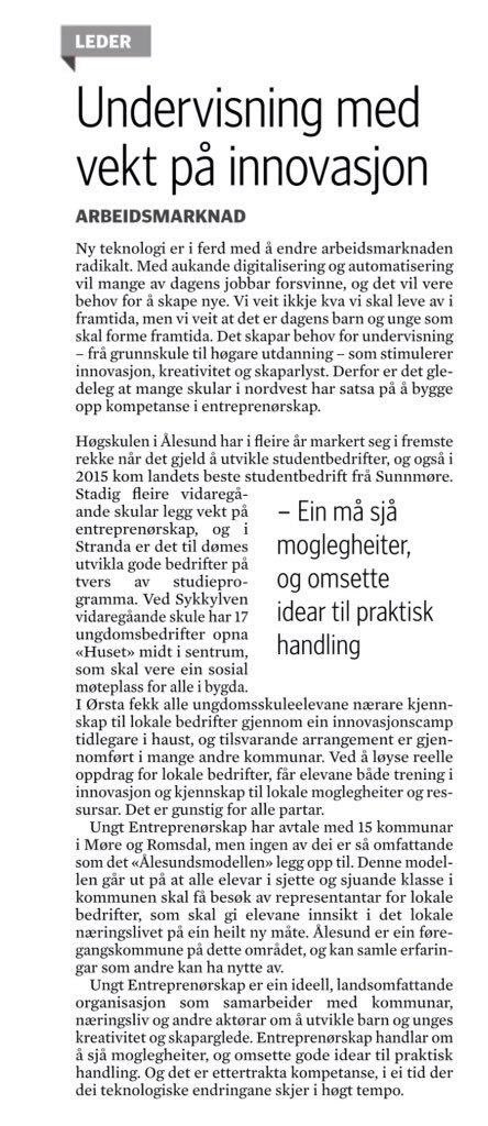 KineNorheim's tweet image. I dag ledet jeg mitt siste årsmøte i @UEMoreogRomsdal, etter 11 år i styret og seks av dem som styreleder. Takk for all læring, inspirasjon og utfordringer! UE vil alltid være en av mine hjertesaker.  Bildet er fra lederen til @smpno 31.12.15 - like aktuelt i dag. @UE_Norge