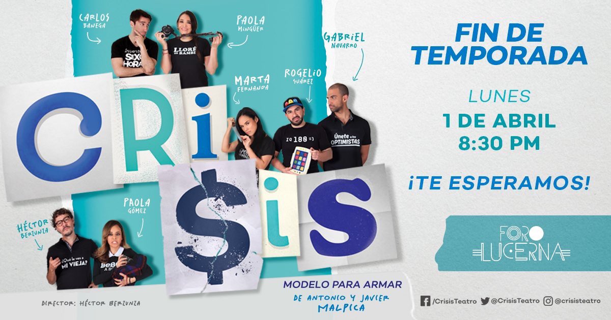Hoy llega a su fin <a href="/CrisisTeatro/">CrisisTeatro</a> 
No te la pierdas.
<a href="/ForoLucerna/">Foro Lucerna</a> ⏰ 8:30 pm