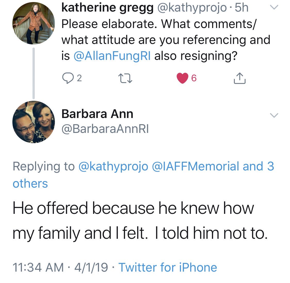 TheStonesEG's tweet photo. For clarity, @BarbaraAnnRI says that @AllanFungRI-GOP Candidate for RI Gov. &amp; sitting GOP Mayor of Cranston, “offered” to LEAVE the Republican Party because of her feelings &amp; he is only staying because she, “told him not to.” Am I reading this correctly? Asking for a Party? https://t.co/jN0z29puTX