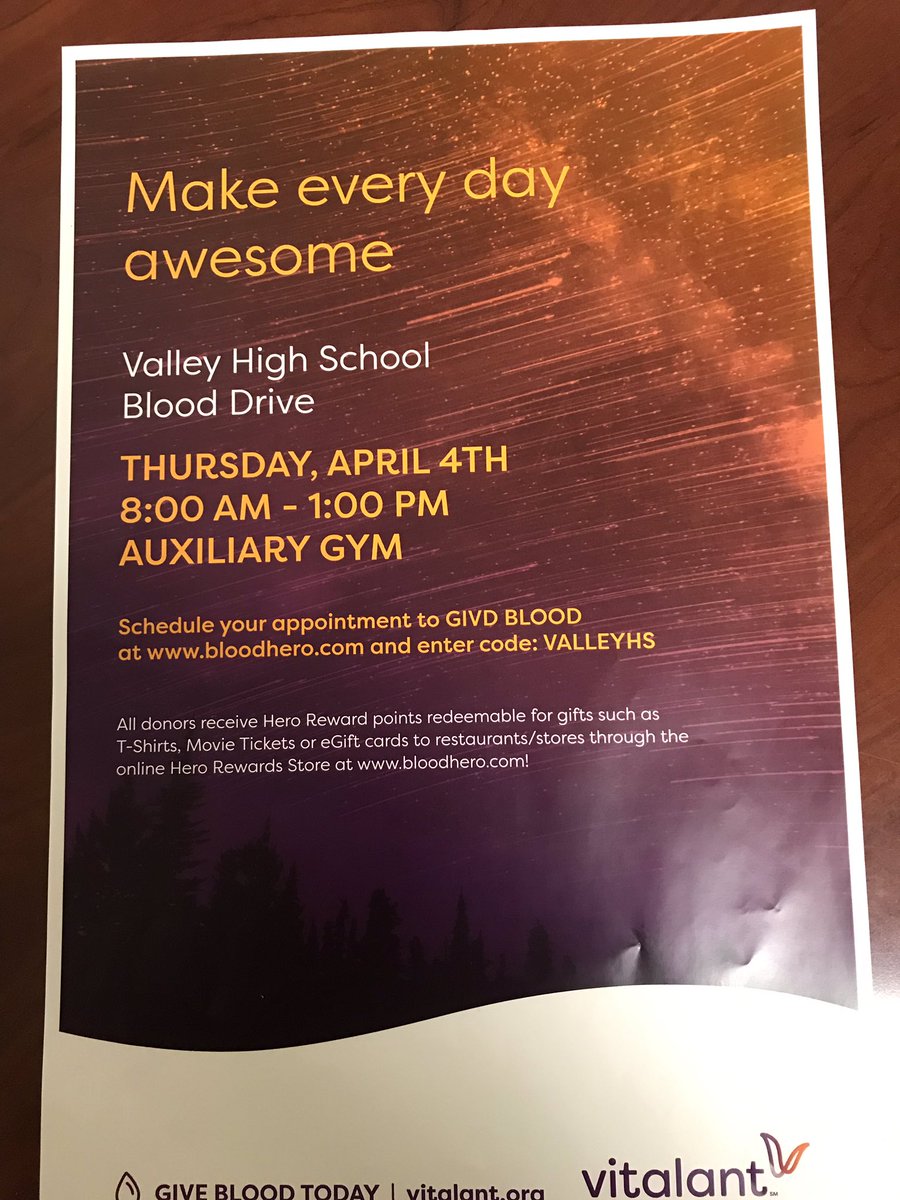 ValleyHSVegas's tweet photo. @Valley_Vikings Come Support Blood Drive Thursday April 4th 8AM-1PM Aux Gym ~ Guidelines to Donate will be shared. #VikingsGivingBack https://t.co/4WTYUwxTmK
