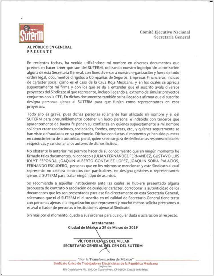 SUTERM_NACIONAL's tweet photo. Comunicado al público en general: https://t.co/i1Y4VLrcF2
