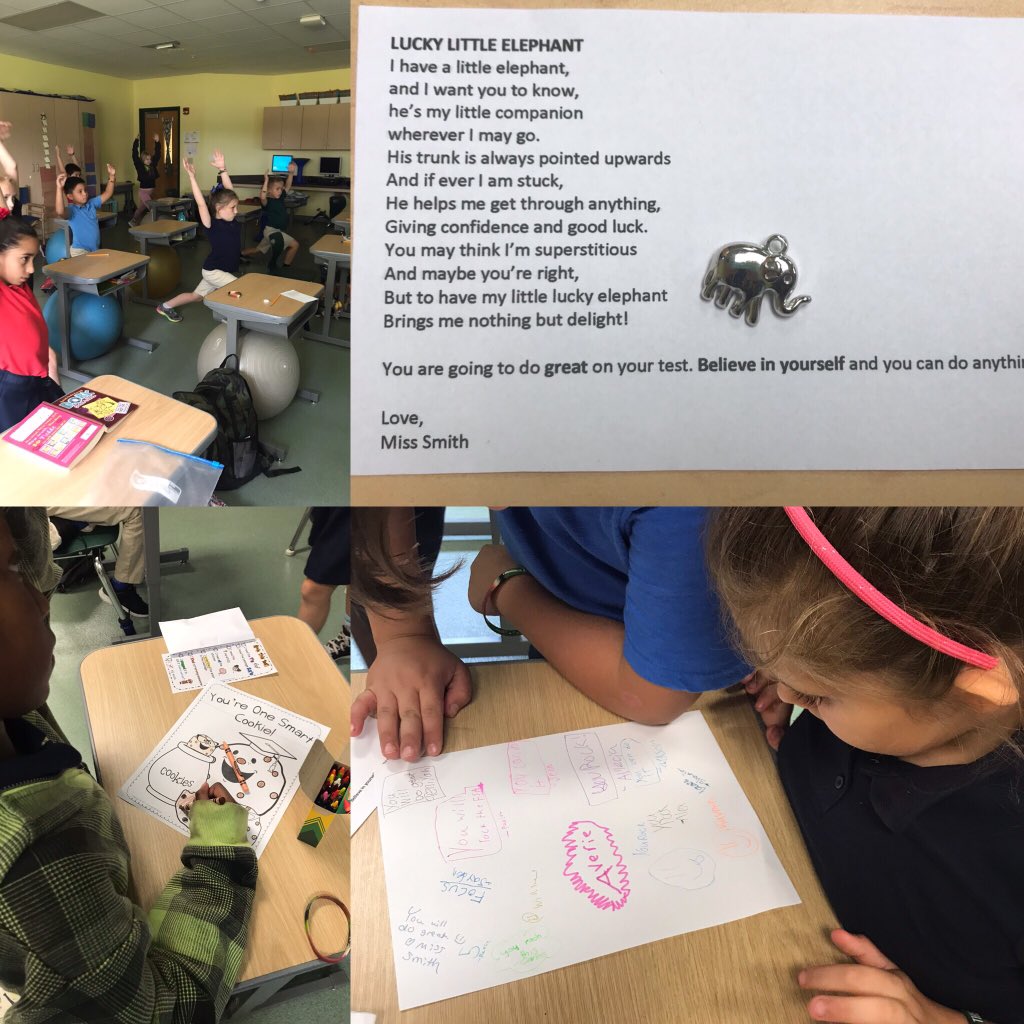 Smarties1621's tweet photo. We started our day with some encouraging notes from @monroeandi100 1st grade friends. Threw out our fears and drank some jitter juice. Then we made encouraging notes to each other and wrote a special note to ourselves. Ended the day breathing and doing yoga. Bring it on FSA! https://t.co/yn9SLe6K0d
