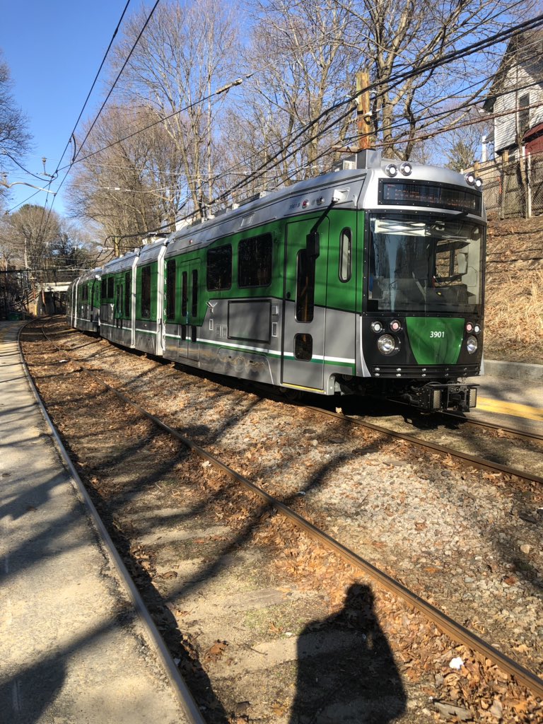 duffwho's tweet photo. If I was 30 seconds faster, I would have caught one of the new #GreenLine trolleys from the @MBTA! #bostonmbta https://t.co/uBa05dCkEv