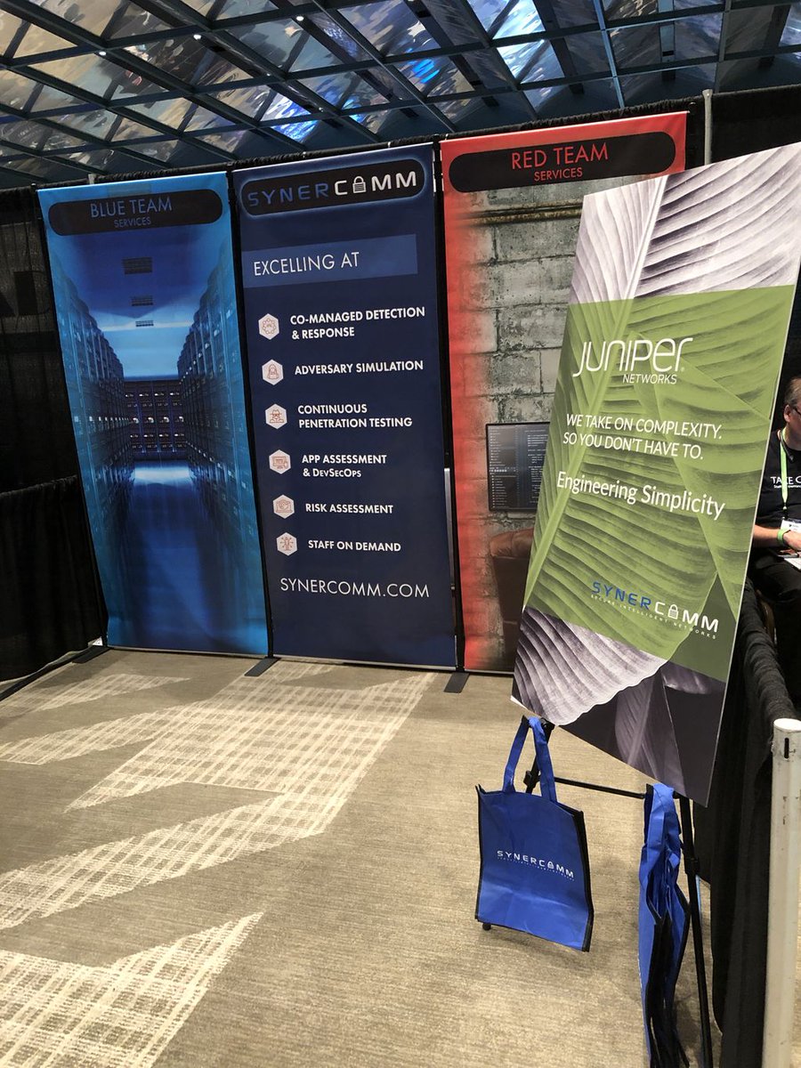 SynerComm's tweet photo. Dispensing valuable security information. Visit the SynerComm booth #614 at InfoSec World in Orlando. The Networking Reception starts at 5:00pm tonight in the expo hall. #infosecworld #synercomm #juniper https://t.co/KdyFo1Icwm