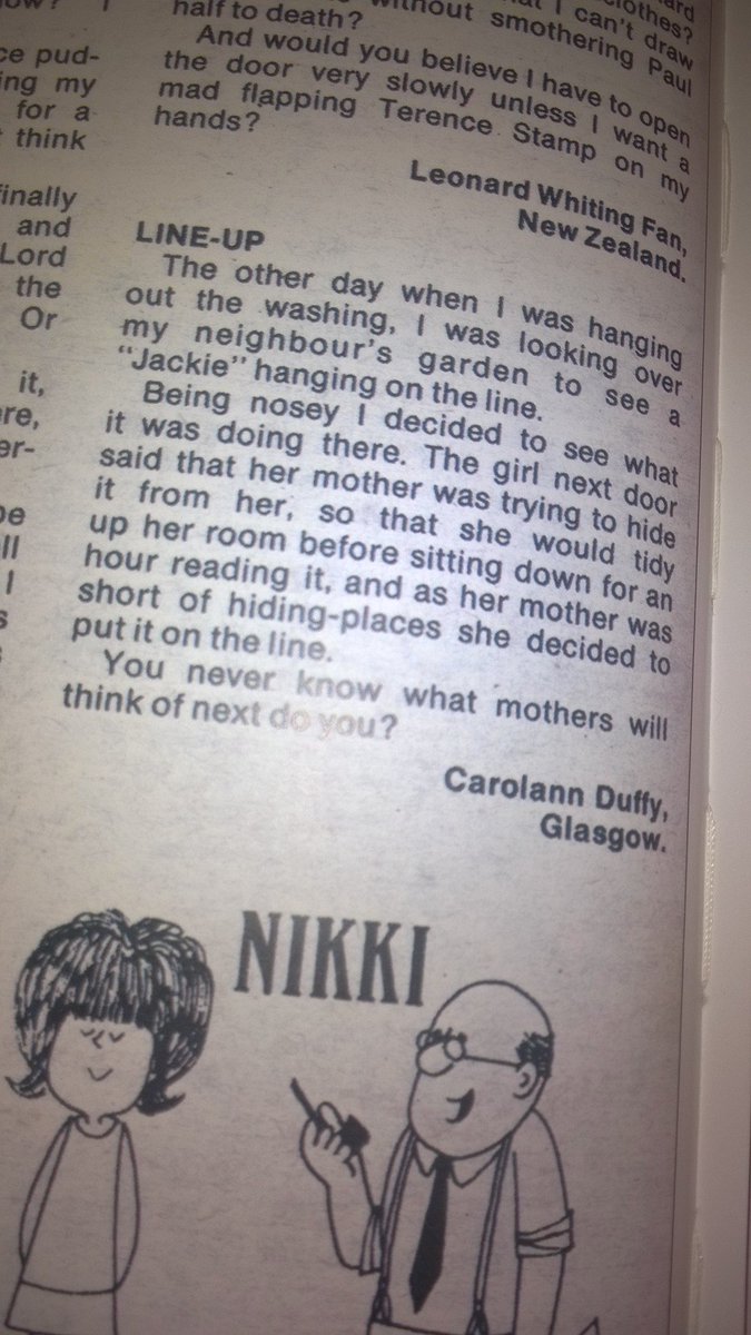 Could this really be #poetlaureate #carolannduffy writing to Jackie Magazine in 1970? @McrWritingSchl? How fabulous!