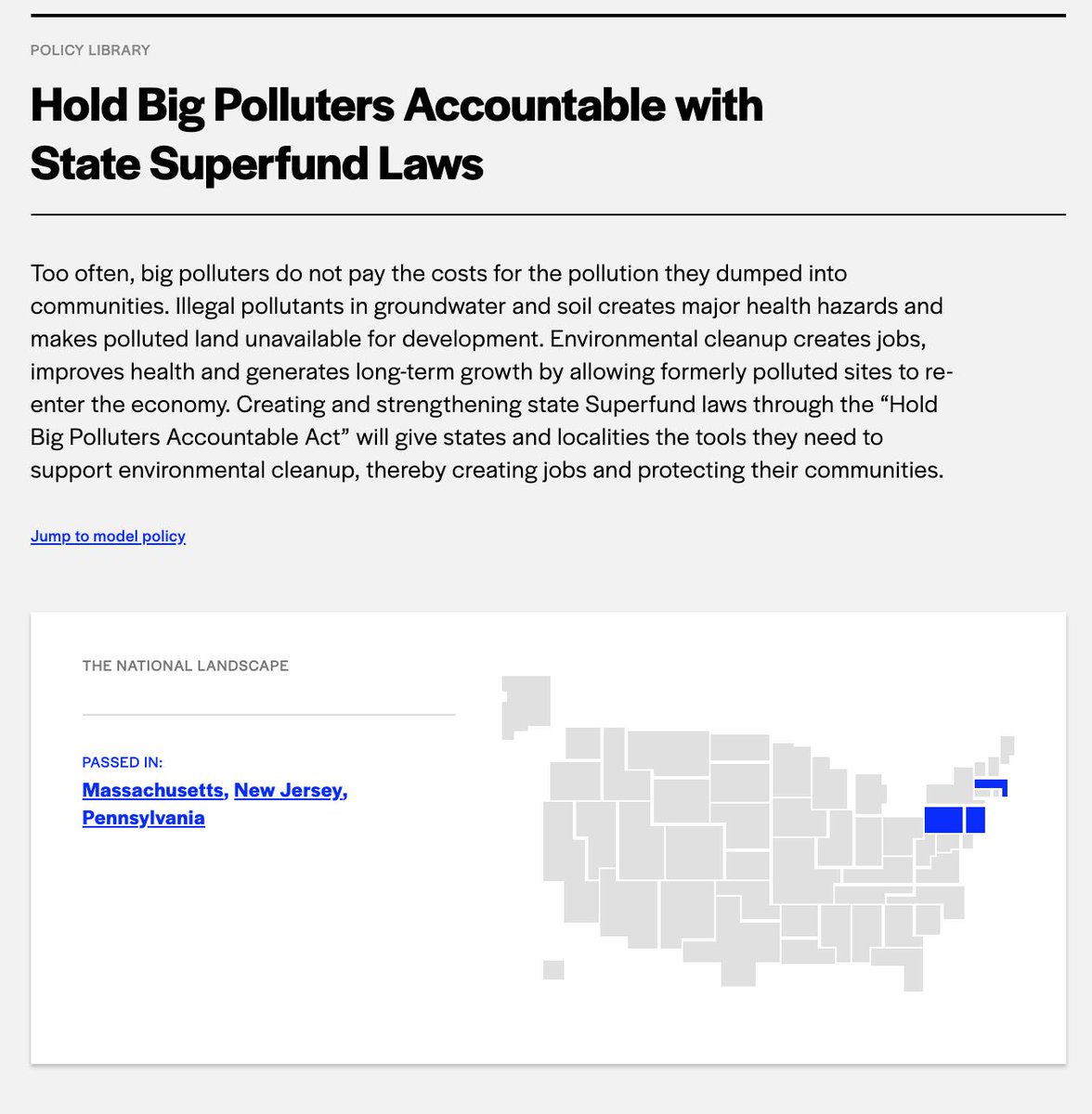 Hold Big Polluters Accountable with State Superfund Laws, a model bill from Future Now