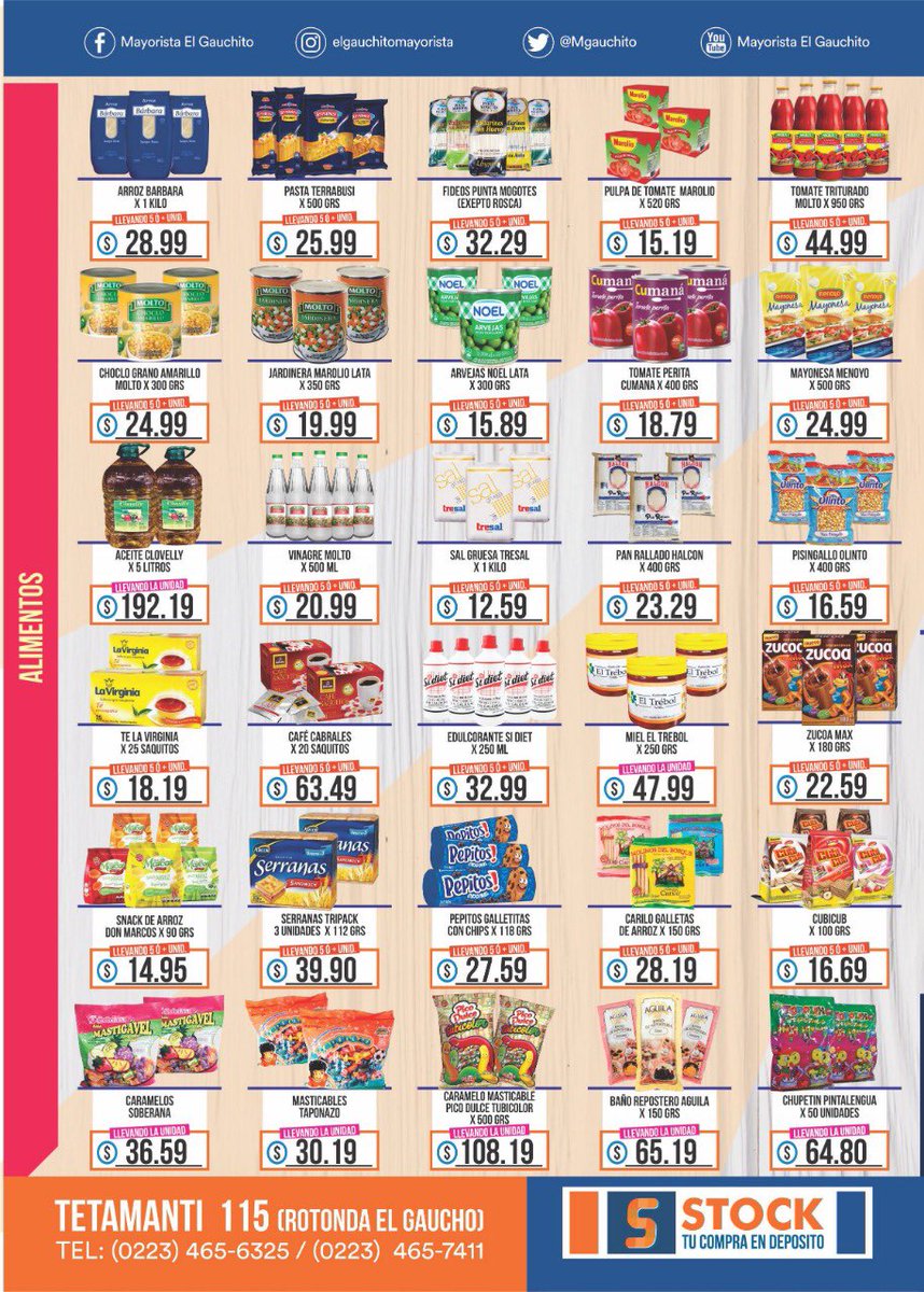 MGauchito's tweet photo. 🎉🎉TOP OFERTAS SEMANALES🎉🎉

Alimentos, Bebidas, Lacteos, Fiambres, Perfumería, Limpieza.

TE ESPERAMOS😉

El Gauchito, tu almacén mayorista.

#elgaucho #elgauchito #mayorista #almacen #mercado #mardelplata #ofertas #precios #supermercado #preciosbajos #barrio #mdq https://t.co/yp2yzFYMc8