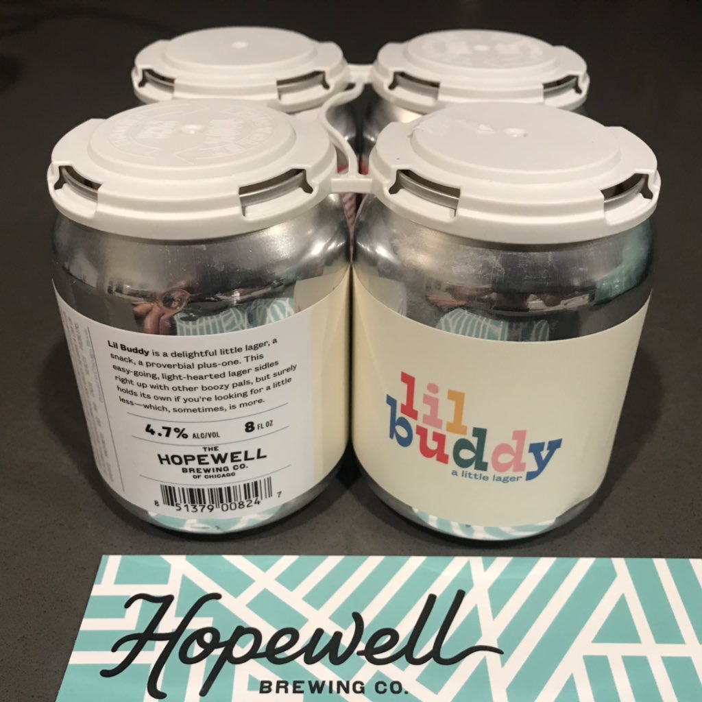Also in the 8oz #nips cans from those brilliant minds at Chicago’s <a href="/HopewellBrewing/">Hopewell Brewing</a> : Lil Buddy, the cool lager that’ll never overwarm. #craftbeer #ILcraftbeer
