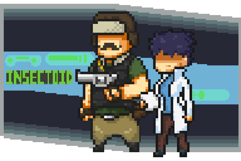 intramentaldev's tweet photo. This is our current game thumbnail.  The individuals pictured are working underground.  #InsectoidDescent #gamedevelopment #pixelart #indiedevhour #gamedesign #IndieGameDev https://t.co/eUcKAh2V1J