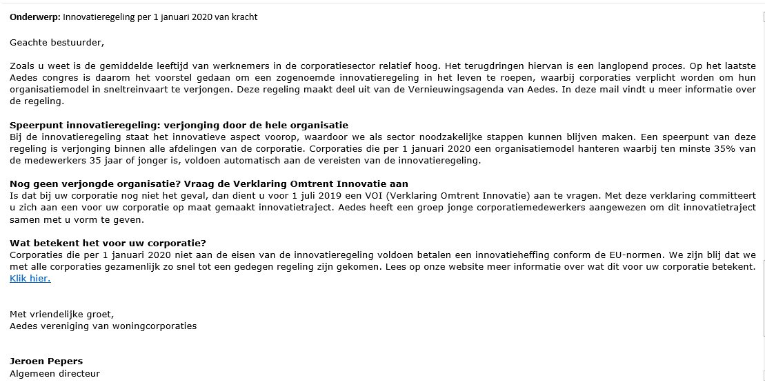 Even schrikken! Corporatiebestuurders ontvingen vanochtend deze mail, met daarin een link naar dit artikel: bit.ly/2TOtIaY Leuk initiatief, <a href="/Aedesnet/">Aedes.nl</a> en @talentinhuis!