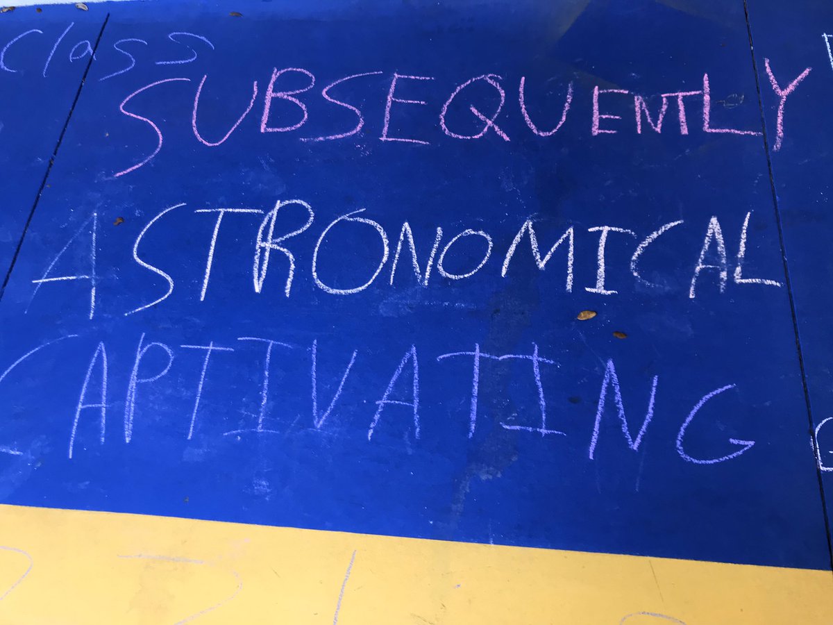 PoincianaCCPS's tweet photo. Ms. Jewell's students took advantage of the nice weather to place phenomenal vocabulary words on the sidewalk by our intermediate classrooms. #FSAWriting #PESRoad2Success #UseBigWords https://t.co/f45MKa4kdn