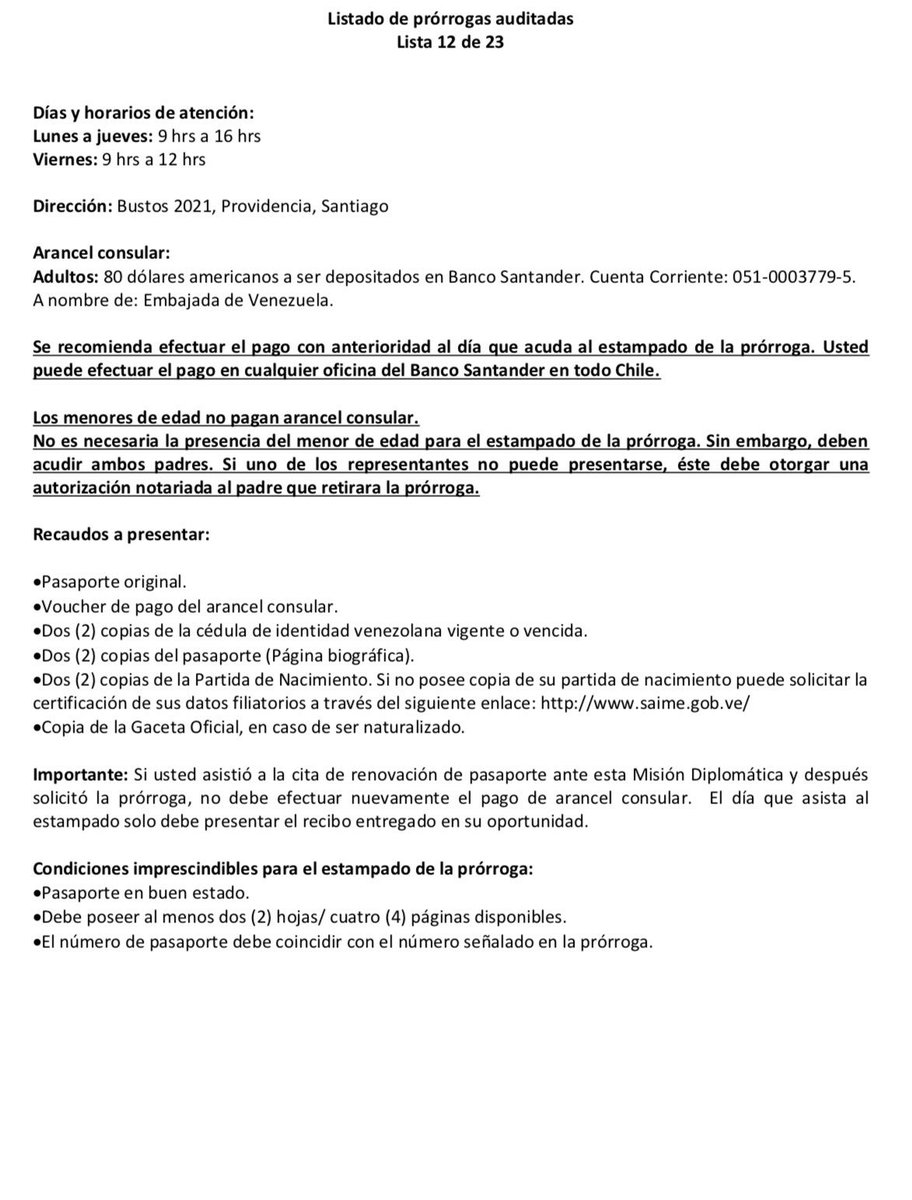 EmbaVEChile's tweet photo. #IMPORTANTE listado de prórrogas disponibles para  su retiro el próximo jueves 04 de abril https://t.co/VjxN2WMXAz