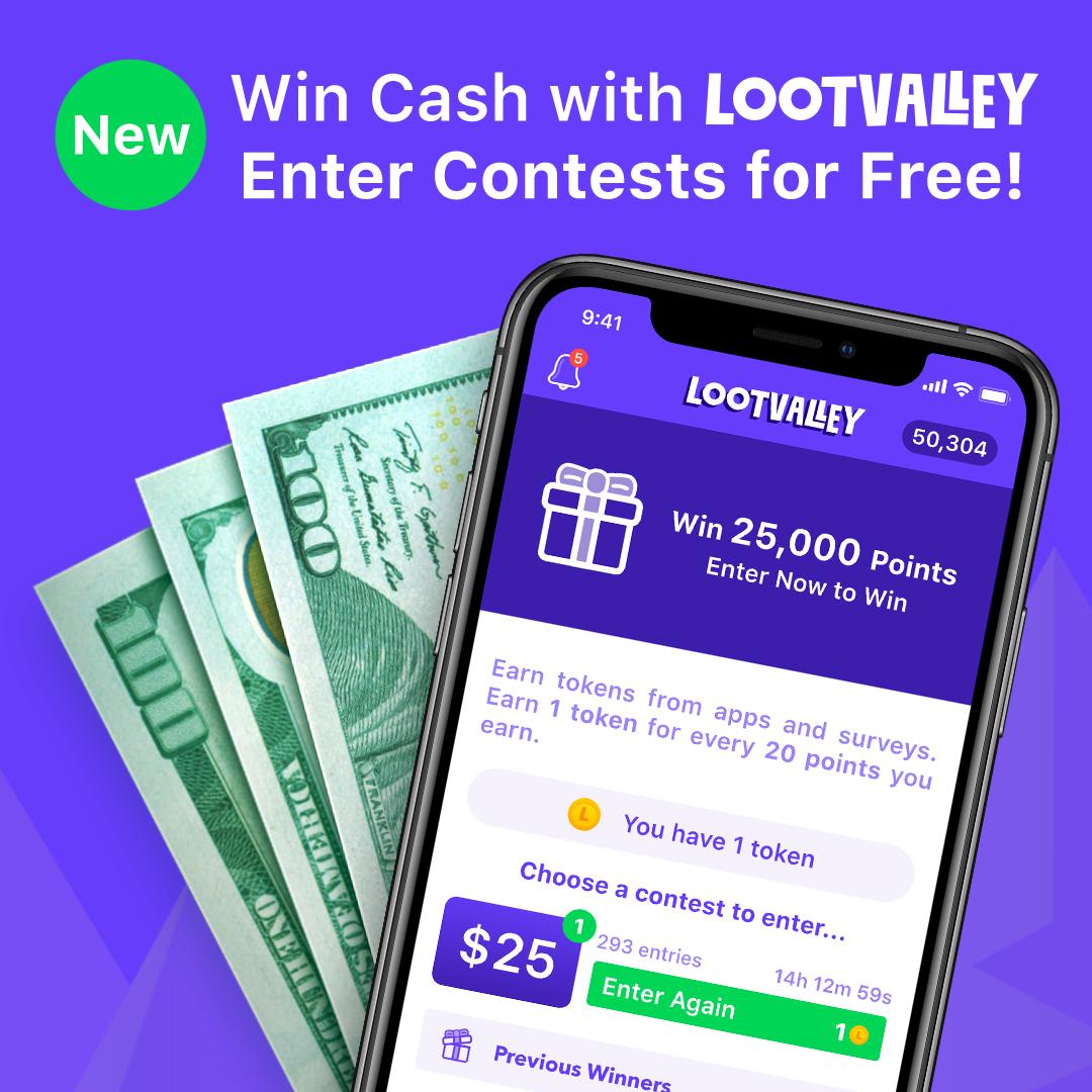 LootVal's tweet photo. You can now win cash with our new contests! 🤑 

Earn 1 entry for every 20 points you earn in LootValley.

Enter now! https://t.co/kDq0VXKuqK https://t.co/CXFYQBlJjA