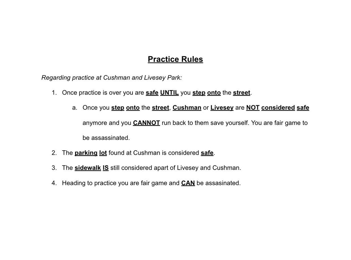 Here are the rules for practices at Cushman and Livesey Park