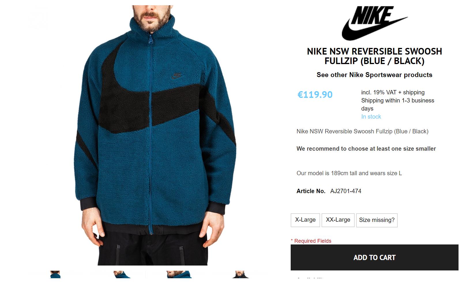 MoreSneakers.com on Twitter: "AD : Nike Reversible Swoosh Full Zip Jacket Force' Big sizes only with 30% OFF Use code 10YRS-CLOTHES =&gt;https://t.co/wgfEAAeoS0 https://t.co/oeJy6PRqvw" / Twitter