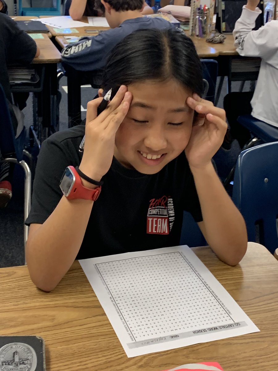MrsSkoug5th's tweet photo. How does a teacher play an April Fools prank on 5th graders? Give them a word search on states and capitals and forget to mention there aren’t any to find! Although they didn’t find any words, they did score an A+ on perseverance. 🤣 #gotcha https://t.co/fQyYoWlZ9Y