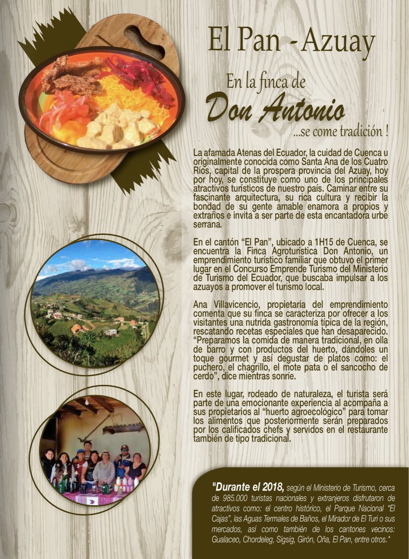 Produccion_Z6's tweet photo. En la "Finca de Don Antonio, se come con tradición”.

Conozca el emprendimiento de @Amavif1 ubicado en el cantón El Pan - Azuay, ganador del proyecto #EmprendeTurismo de @TurismoEc, en la Primera Edición de #LaGober, Revista Mensual de la @Presidencia_Ec👉https://t.co/gcSO0PgZ6u https://t.co/MszNRoxZeQ