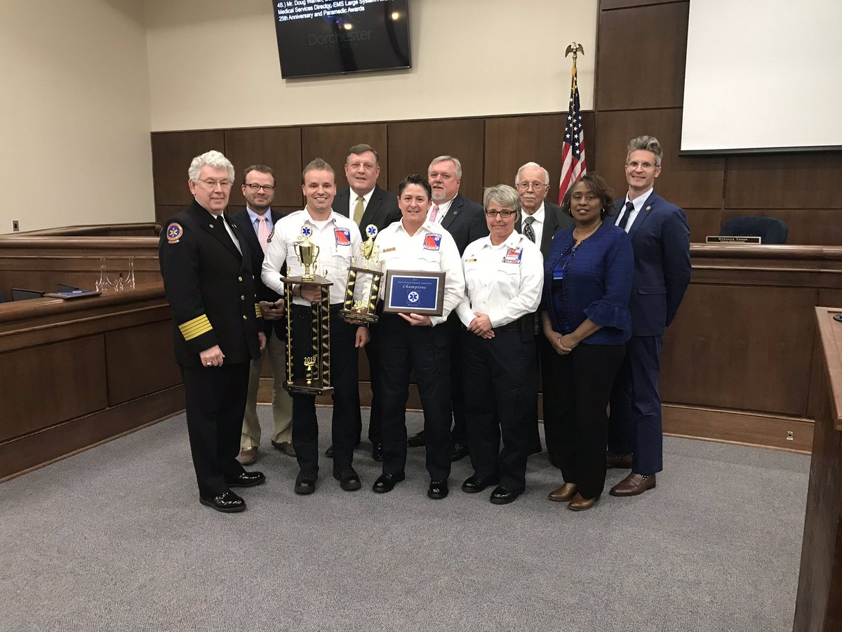 DorchesterSCGov's tweet photo. County Council recognizes #DCEMS Paramedics Mandy Reeves and Justin Wolfe on #winning the state paramedic championship and bringing the title of State Champions home to #DorchesterCountySC.
#teamDCSC #StateChampions #AllTheyDoIsWin https://t.co/nyH0cprtSs
