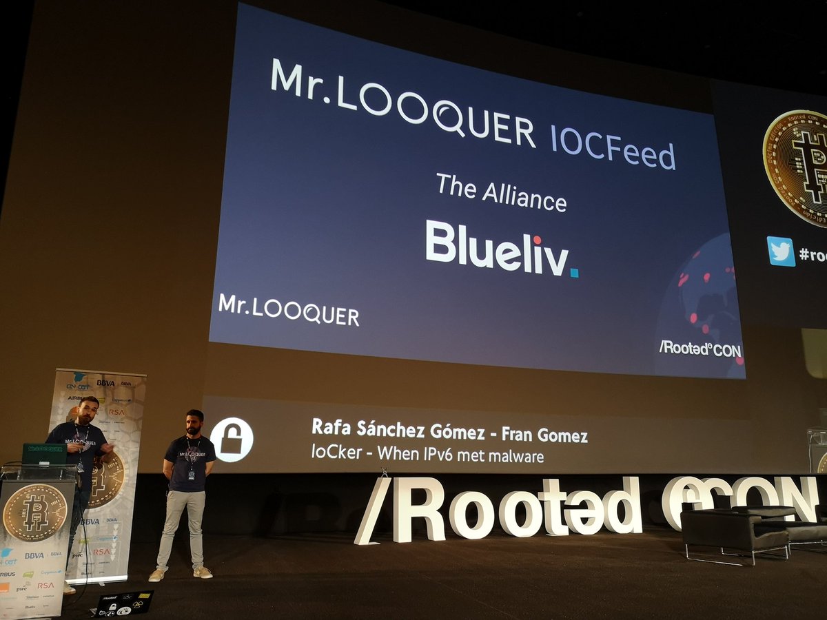 mrlooquer's tweet photo. #MrLOOQUER IOCFeed officially released at @rootedcon . Thanks @blueliv for their support. #osint #ioc #threathunting #cybersecurity #rootedcon #IPv6 #ipv4 https://t.co/clUgdMlCcJ https://t.co/uqjr8ZTMeW