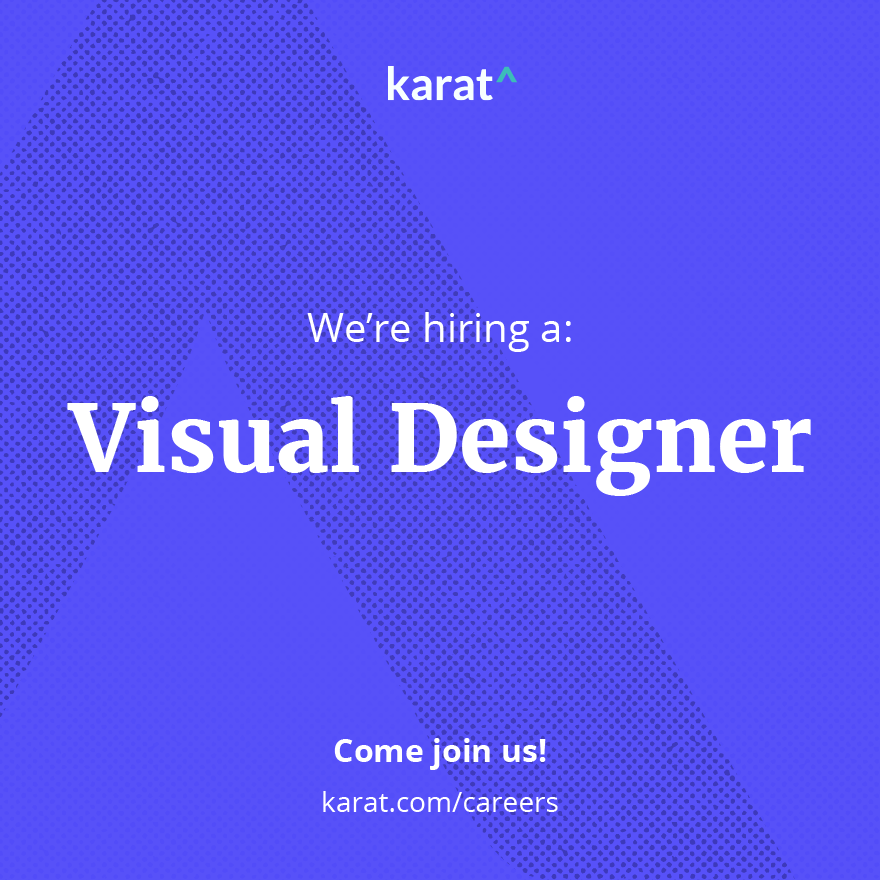 I'm SO happy to say we're hiring our first dedicated Visual Designer <a href="/karat/">Karat</a>, and it might be you! Come work with me! 😊

Learn more at ✨karat.com/careers✨

#designjobs #epicjobs