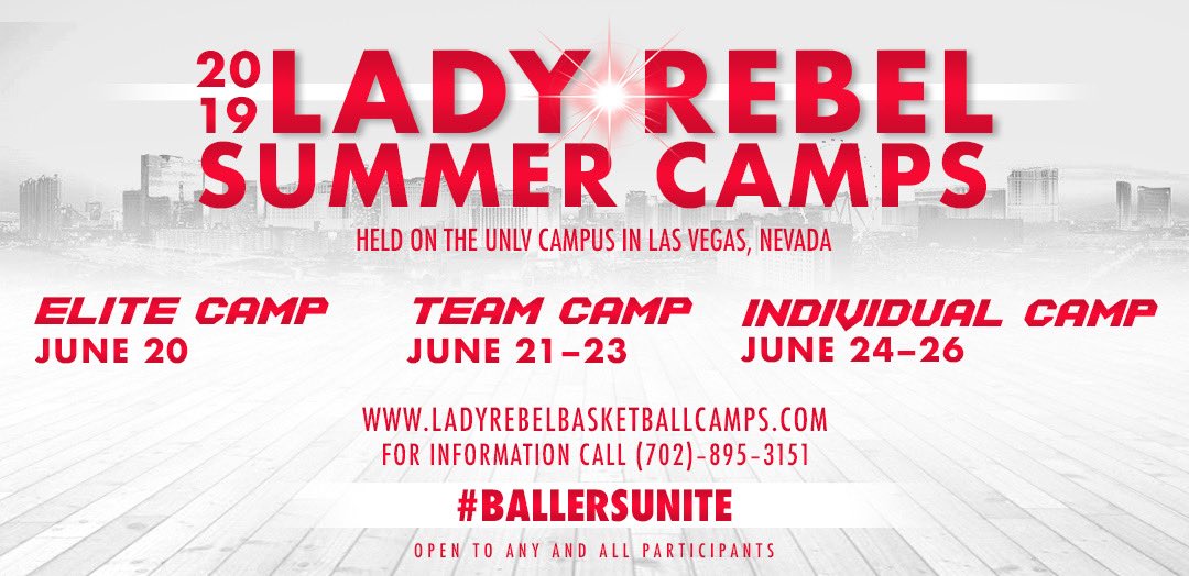 coachcollier's tweet photo. 2019 Lady Rebel Summer Camps

🔴 Elite Camp, June 20 

🔴 Team Camp, June 21-23

🔴 Individual Camp, June 24-26

Register now!https://t.co/R2sUdVAXgo
(702)-895-3151
#BallersUnite https://t.co/fS61ypNViN