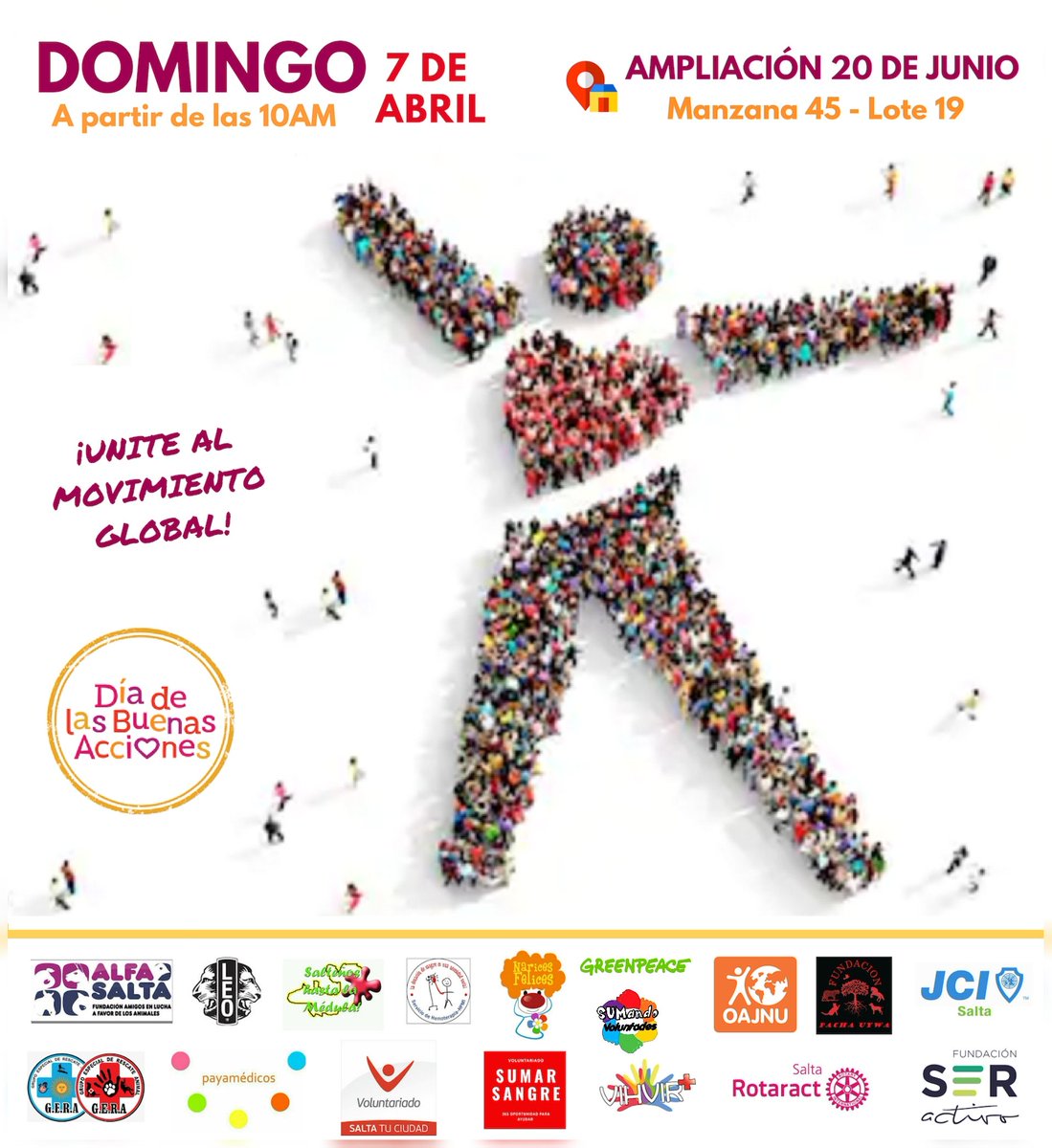 RGuzmanPosse's tweet photo. 𝓓𝓲𝓪 𝓭𝓮 𝓵𝓪𝓼 𝓑𝓾𝓮𝓷𝓪𝓼 𝓐𝓬𝓬𝓲𝓸𝓷𝓮𝓼 🧡
DOM 7/4 en AMPLIACION 20 DE JUNIO Salta. A partir de las 10AM🎉👇
• LIMPIEZA Y REFACCIÓN
• VACUNACIÓN ANTIRRÁBICA
• CUCHITAS SOLIDARIAS
• JUEGOS Y SHOWS!
• PRIMEROS AUXILIOS
• ASESORAMIENTO JURIDICO
#BuenasAccionesSalta https://t.co/QehMJwXqwg