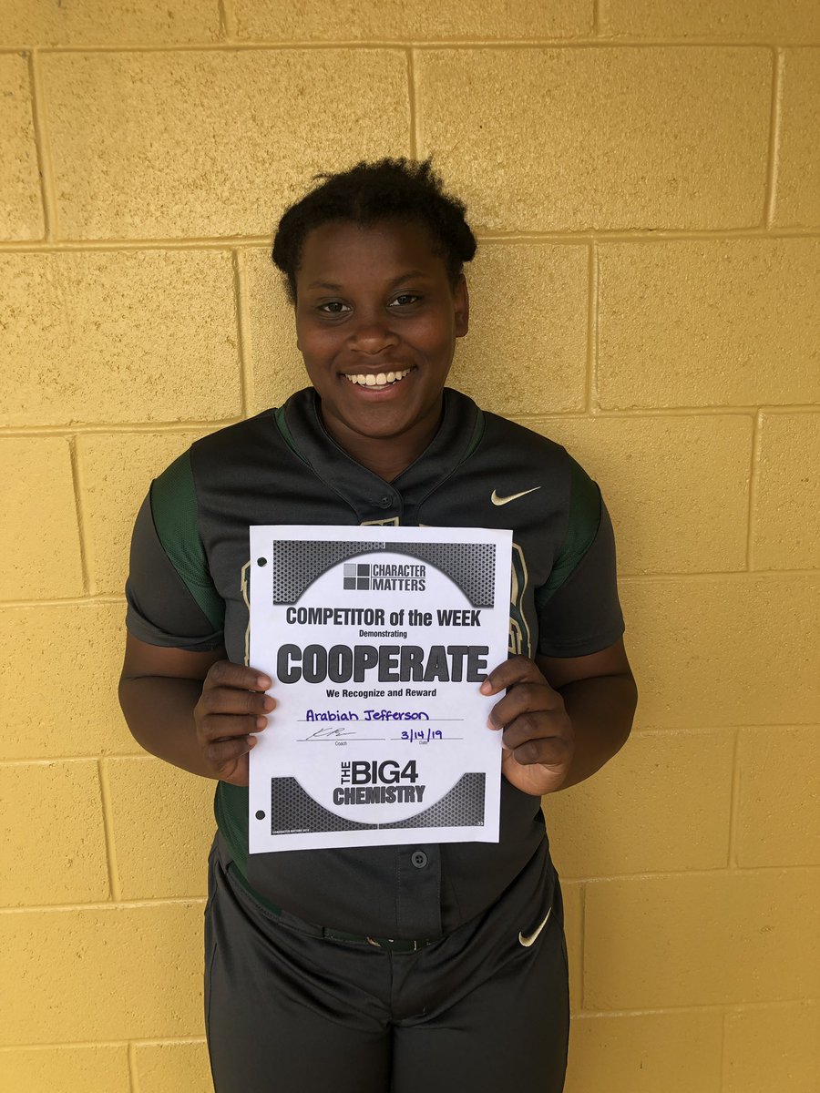 basha_softball's tweet photo. Congrats to Arabiah Jefferson for being our COOPERATE character matters player for the week of 3/14!! https://t.co/rObsSsqC4S