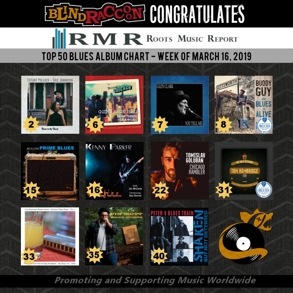 BlindRaccoon9's tweet photo. 🎉Congrats🎉 to our artists appearing on the RMR🔹Top 50 Blues Album Chart🔹for the week of March 30, 2019:
@TiffanyAPollack #KennyParker @TheRealBuddyGuy @BennyTurnerBass #CashMcCall @agweinberger #VinMott @TomislavGoluban @deemillerband @TomHambridge @trevorbpower @therevamos https://t.co/ctTIfv1w4D