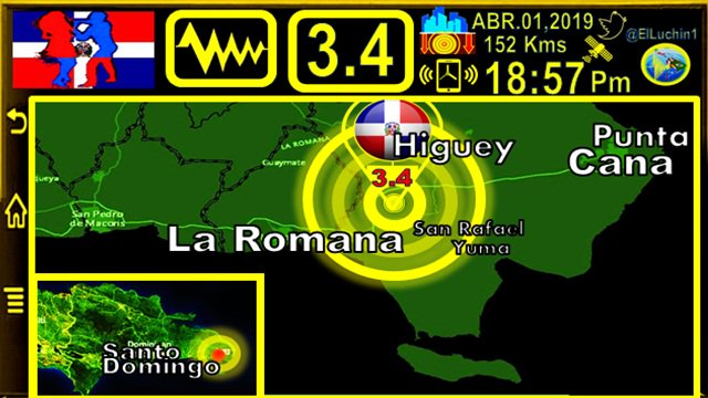 elluchin1's tweet photo. 🇩🇴➡#TemblordeTierra 3.4⚡ ⏱18:57 Pm H/RD 🇩🇴
🔶#Higuey a 16 Kms Km al SurOeste
Profundidad 🔰152 Kms
#LasCejas
Provincia #LaAltaGracia
#RepublicaDominicana 🇩🇴
#Sismo #FelizJueves
#Caribbean #Earthquake
#Caribe #Temblor #1Abril https://t.co/6rKEwqQ1ob