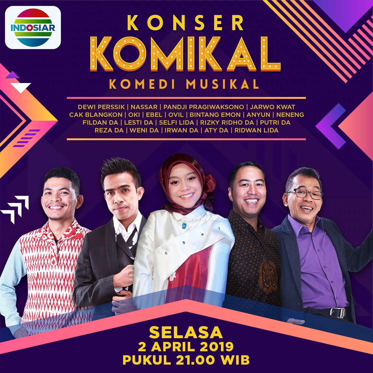 Yuk nonton cerita seorang anak yang mencari ayahnya dengan penuh komedi di #KonserKomikal, bersama Pandji Pragiwaksono, Lesti, Fildan, Dewi Perssik, Oki, Ebel, dan bintang-bintang lainnya. Malam ini, mulai pukul 21.00 WIB.