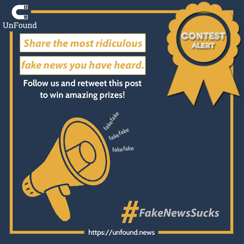 UnFound_news's tweet photo. #ContestAlert
Share your emotions around fake news you have encountered and surprise us! 
Comment your funny/creepy/cringey #FakeNews stories and win amazing prizes!
Follow @UnFound_news and Retweet with #FakeNewsSucks &amp; #UnFoundNews
Contest closes on 3rd April at 6pm IST. https://t.co/4uUjkdFszi
