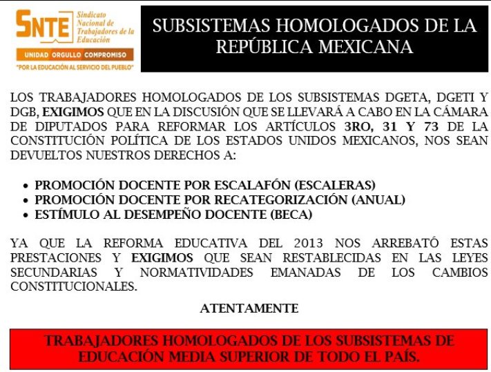 ixeibanez's tweet photo. @cnte_7 #Homologados de todo el país exigimos:

* Promoción Docente en hrs y recategorización
* Estímulo al Desempeño Docente

.@AdelaPina2018 
.@mario_delgado
.@RicardoMonrealA
.@emoctezumab 
.@lopezobrador_ 
.@SnteNacional https://t.co/Hh2BVLnXUI
