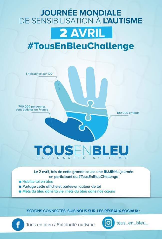 asso_APACHES's tweet photo. Aujourd'hui #2avril c'est la journée mondiale de #sensibilisation à l'autisme 
Autisme et études supérieures c'est possible ! N'oubliez pas de vous habiller en bleu 🔵 #TousEnBleuChallenge 
#austism #autisme #LIUB #April2nd #WorldAutismAwarenessDay #Handicap https://t.co/v6gXpVTYfq
