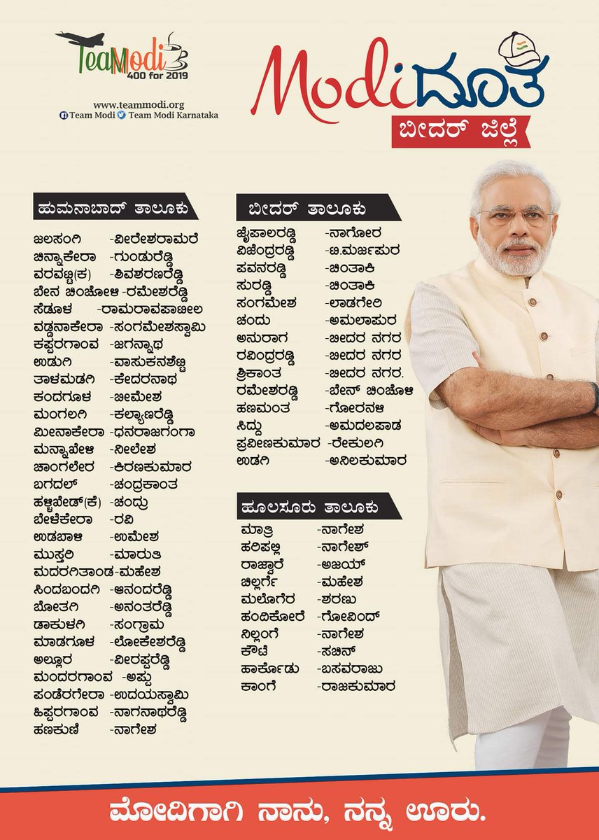 MaaBharath's tweet image. #ModiDooth
Here is the list of #ModiDooth in Bidar, where our volunteers are reaching the villages of Bidar and spreading the achievements of @narendramodi ji.