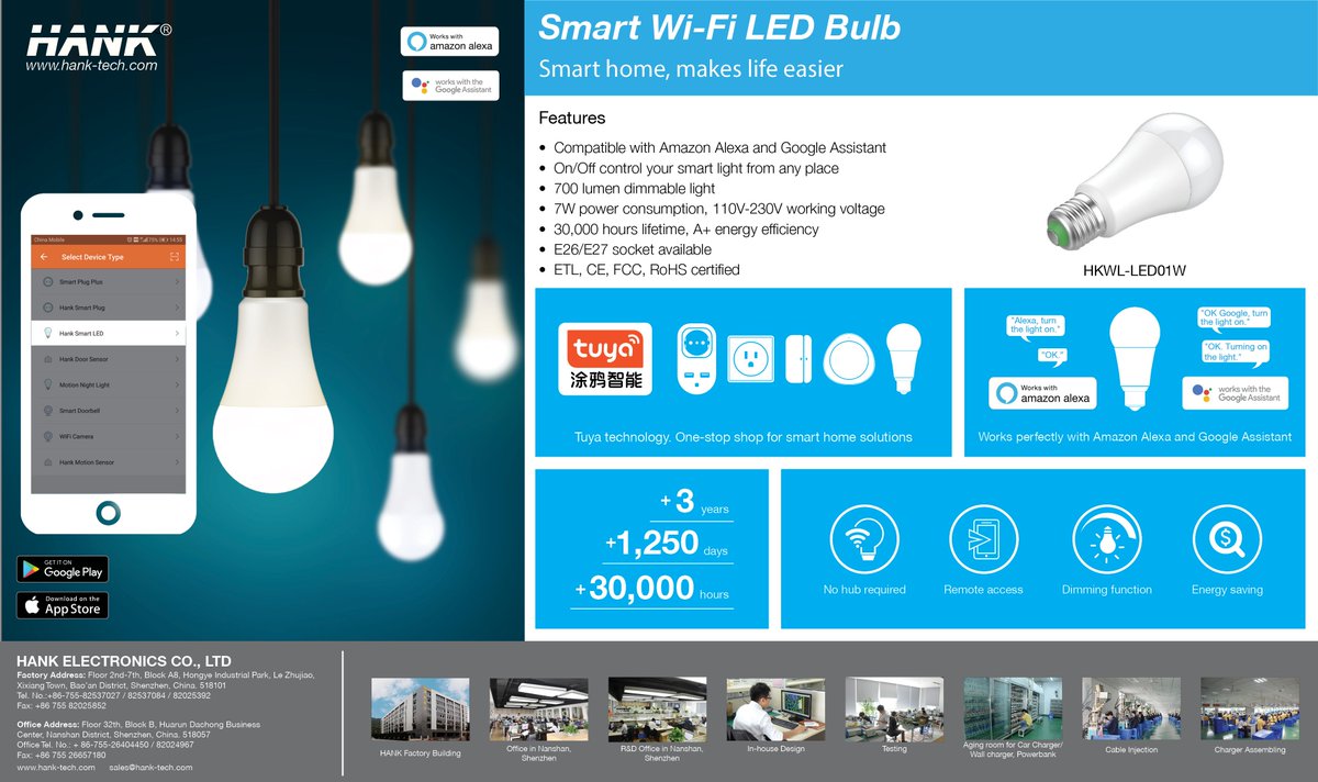 Hank #SmartLight - Remote control. Schedule. Personalise. #WiFiSmartBulb puts the #SmartTechnology into the spotlight! With this #SmartBulb you can schedule the lights in your home to power on and off, set timer and schedule, adjust brightness, change light ambiance.