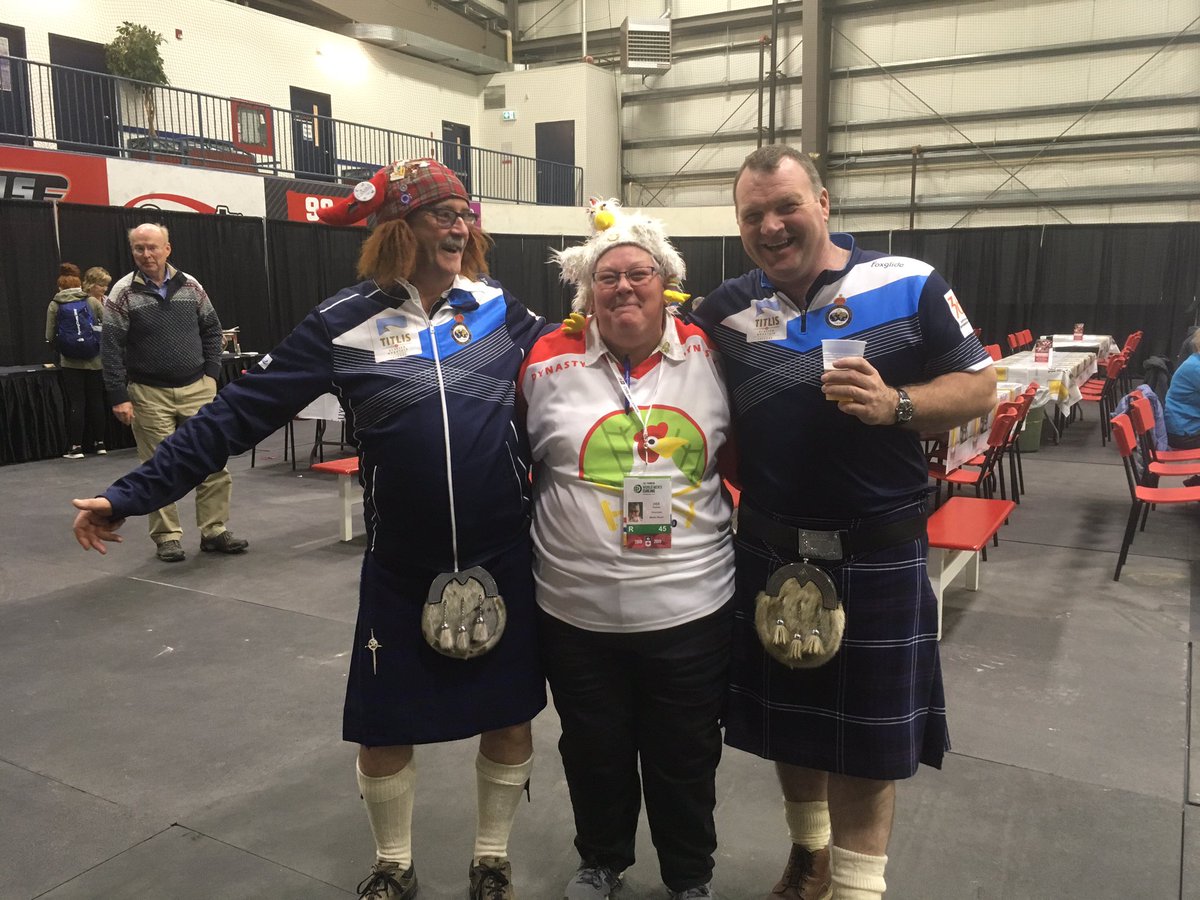 scottieschicken's tweet photo. Tough loss to USA at #WMCC2019 so at autograph session gave Team 🏴 (@TeamMouat )key fobs from Love SK and showed a couple of 🏴 fans a bit of 🐔❤️. We are all Team World. #liveitlive @CurlingCanada Commando????? We’ll never know. 🐓💚 https://t.co/JR15ki7MPy