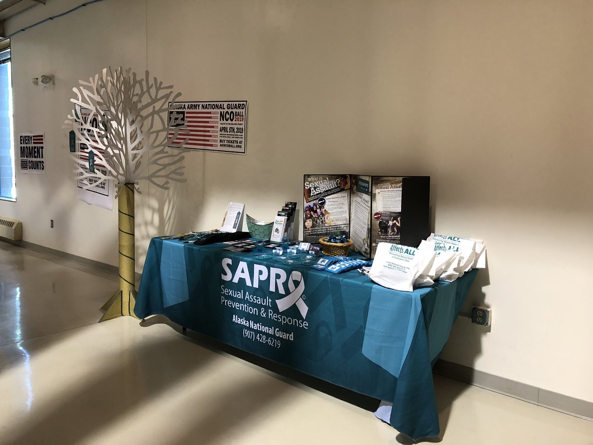 AKNGSAPR's tweet photo. April is Sexual Assault Awareness &amp; Prevention Month! To kick off the month #akngsapr has displayed a Survivor Ribbon Tree in the Anchorage Armory. Drop by the table for info &amp; a chance to complete a Support Ribbon. Ribbons &amp; instructions are on the table. #saapm #saapm2019 https://t.co/BMBCqRD3GV