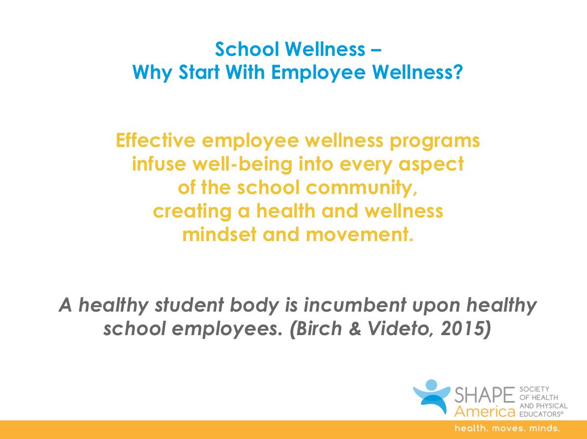 A6: It has helped us create a school wellness mindset. Teachers modeling healthy behaviors influence student behavior. Plus, they are more apt to create an environment and utilize activities that influence healthy choices, such as brain boosts and healthy snacks.  #SHAPEHealthEd