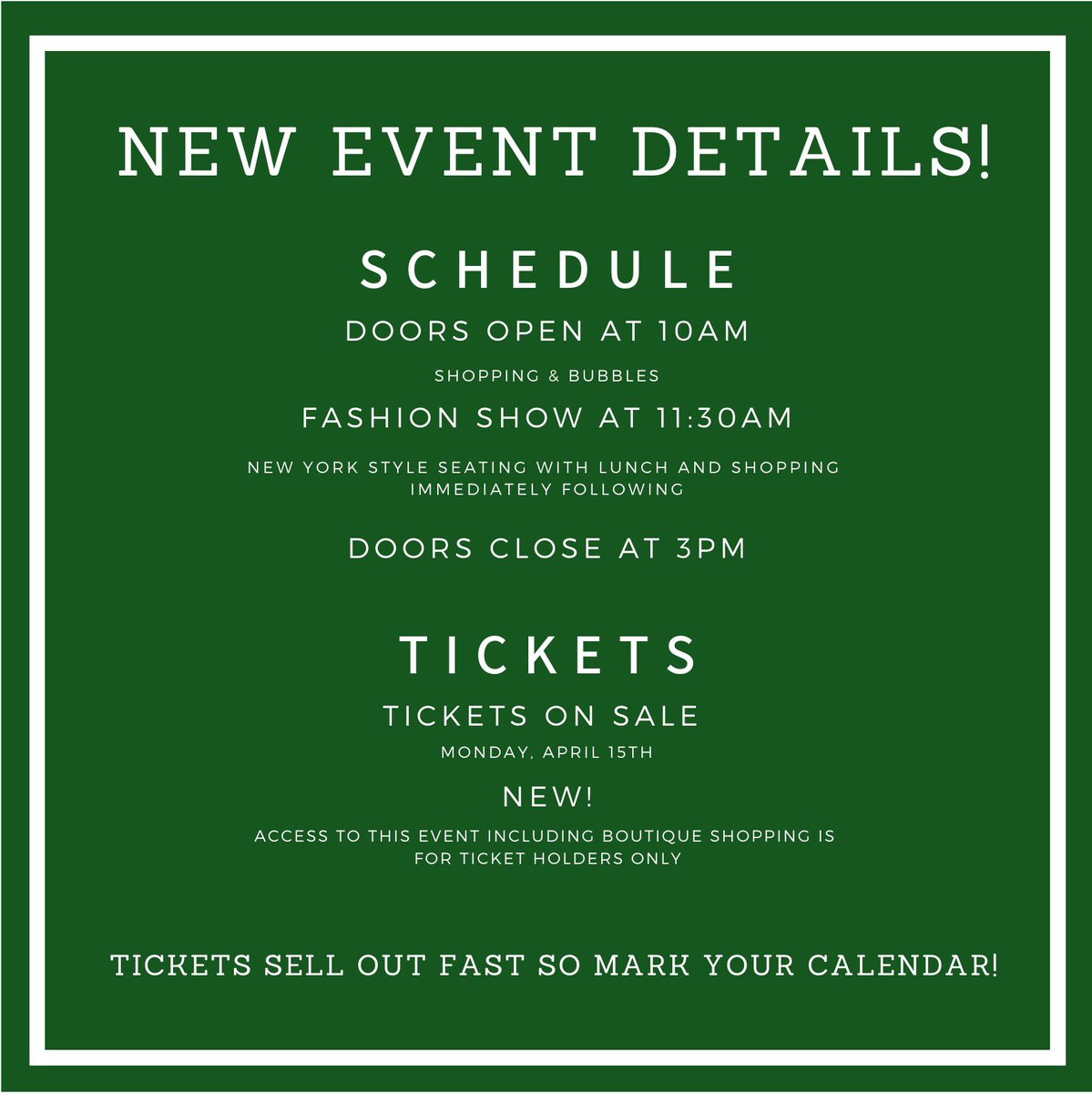 FoundationReed's tweet photo. All new Fashion Show event details! Mark your calendar to buy tickets on April 15th! https://t.co/rF5OlZbnpI