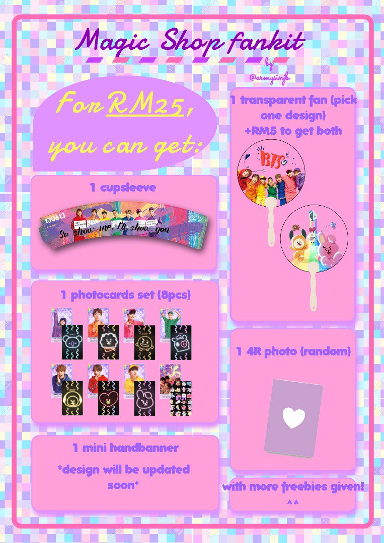 erigatowo's tweet photo. [HELP RT]
Hey again :D My friends and I (@armysinjb) are also selling a fankit for #magicshopinjb where part of the profit will be donated to the Sulawesi cause ^^ Check the poster for the contents, and dm me to buy/ask anything :)) https://t.co/eOeEDtlpAR