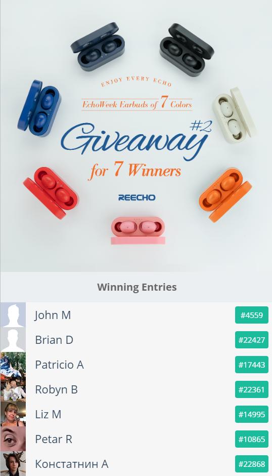 Reecho18's tweet photo. Congratulations!!!
Our last giveaway has successfully finished and we choose total lucky 7 WINNERS who will get one REECHO-EchoWeek Earbuds for FREE (7 different colors for 7 different winners)
You can check your name from this link: 
https://t.co/27WFZVjuSK https://t.co/F3dl3CWiFb