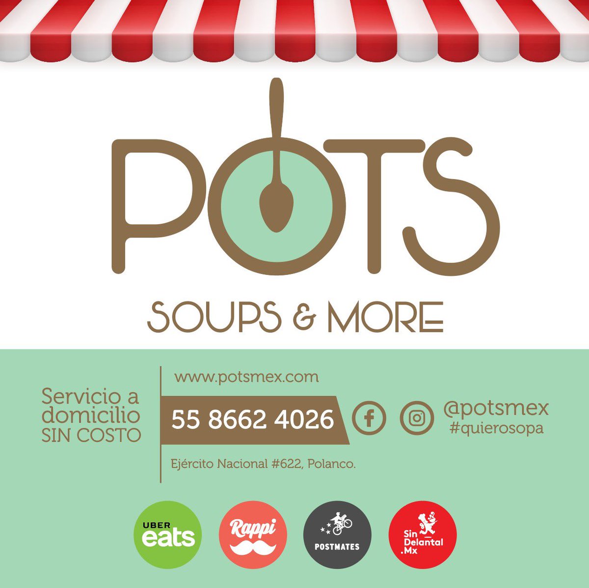 MexPots's tweet photo. Recuerda que además de pedir en el app de tu preferencia tenemos servicio a domicilio sin costo llamando directo Pots #quierosopa #potsmex #potsmx #pots #foodpornmx #comfortfoodmx #fastcasual #fastcasualmexico #chunkygoodness #chunkygoodnessmx https://t.co/d9vmQVYm8A