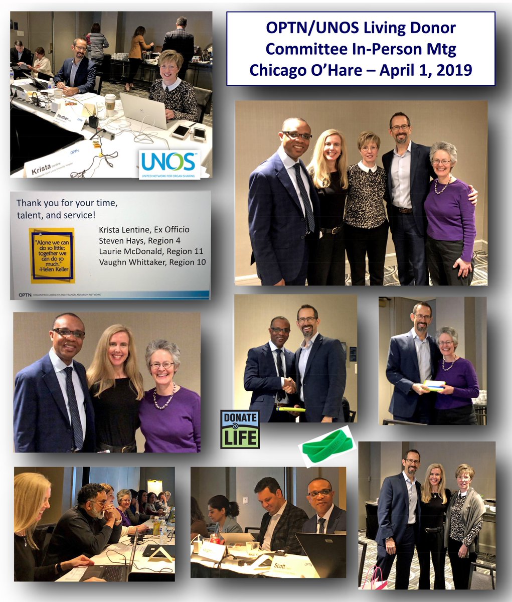KristaLentine's tweet photo. Honored to kick-off #DonateLifeMonth 2019 engaged in unique '#PatientProfessional' collaboration that defines #mission of the #UNOS #LivingDonor Cmte. Thanks @RandySchafferMD @HeatherFHunt & @UNOSNews staff for leading robust discussions at our Spring in-person mtg. @SLUHospital https://t.co/PGRVF4TJBr