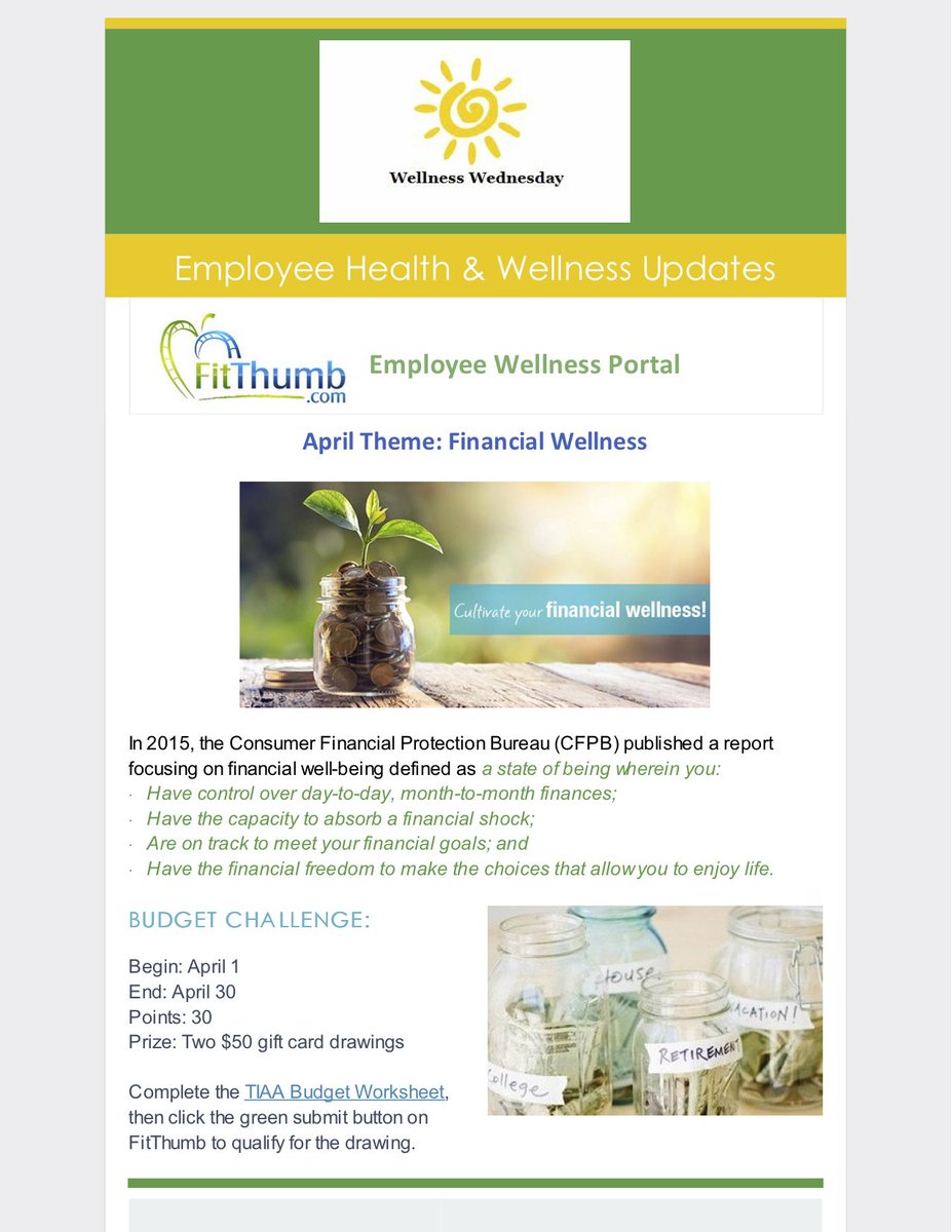 Q4. Communication is key. How do you reach all your employees? This year I started a Wellness Wednesday electronic newsletter, plus a bulletin board for our physical plant. It keeps everyone in the loop.#ShapeHealthEd