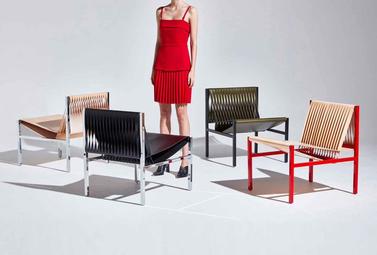DesignByThem's tweet photo. Introducing the new DL Collection by Dion Lee &amp; GibsonKarlo ➖ Launching at Milan Design Week and inspired by Dion Lee's signature weaving techniques, the DL Lounge Chair and Bench uses Italian saddle leather woven throughout a steel frame. Available now - https://t.co/4HLFP9O8yi https://t.co/pEr9NgfczY