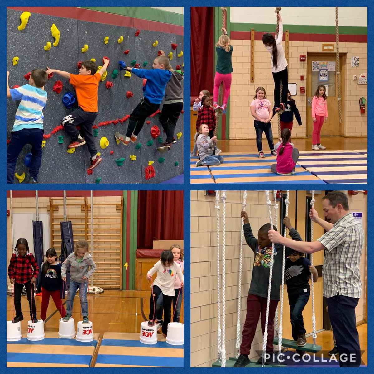 Great time in PE today. Students enjoyed the new climbing wall which was recently added to the gym. Such fun at FR! #ForestRoadSchool