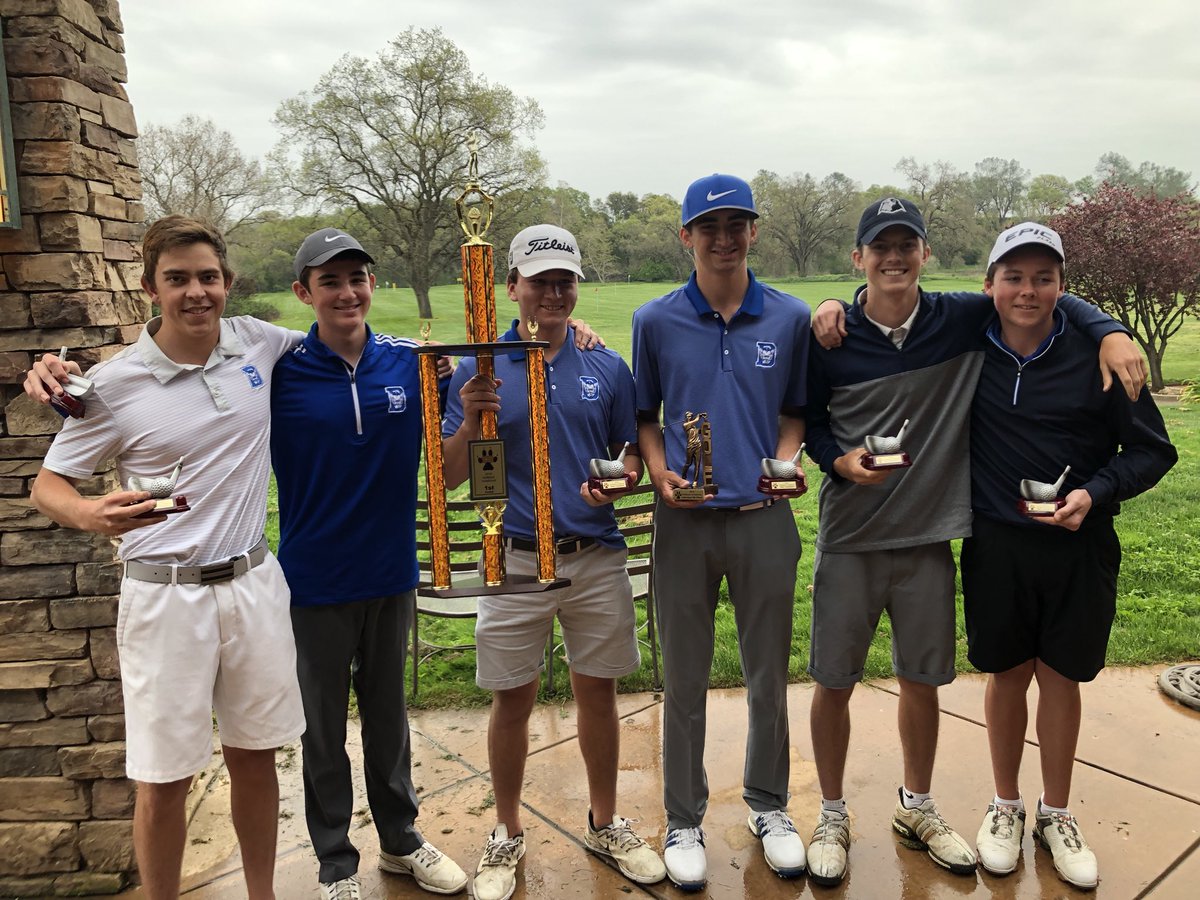 GolfDavis's tweet photo. Another one! 🏆

The boys took down the Wolfpack Invitational at Castle Oaks Golf Club with a team score of 380 on punched greens and wet conditions. #hardware https://t.co/nceZDIjrOO