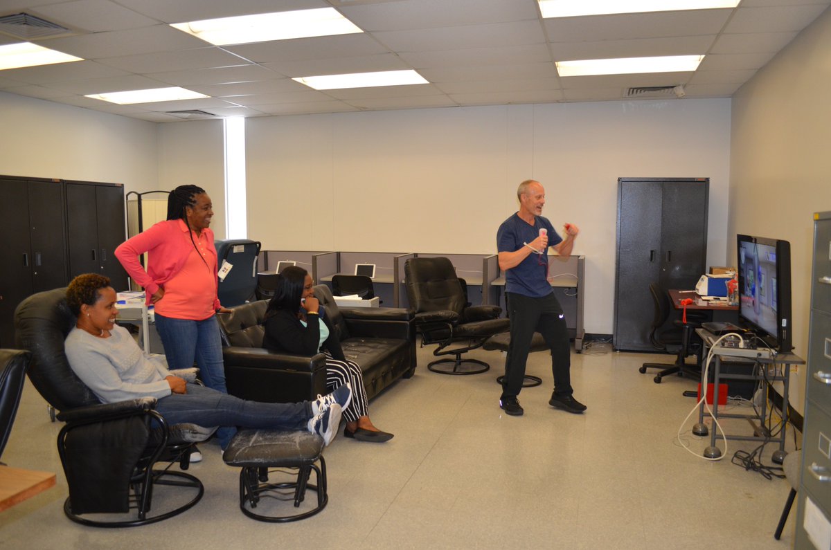 Dr. Mark Kern demonstrated how to use technology-assisted classroom activities, such as Wii sports, to encourage physical activities. @SDSUENS