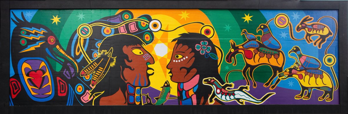 The Mural I created for CentreCourt Condos located at Jarvis and Dundas is entitled “The Original Family”. It is a depiction of one of our oldest stories, The Anishinaabe Creation Story which was brought down through oral traditions and pictographic images